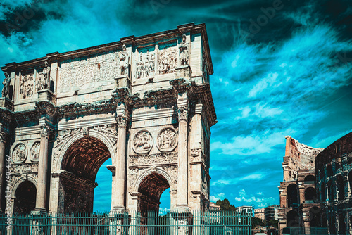 Arch of Constantine. Ancient, beautiful, incredible Rome, where every place is filled with history. photo