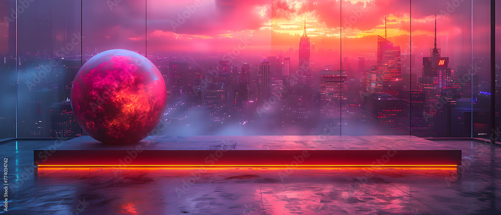 Urban Red Neon Podium Reflection