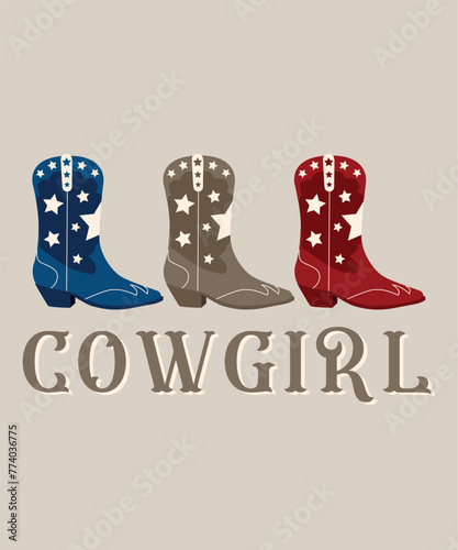 Vector retro cowgirl boots howdy cowboy western wild west