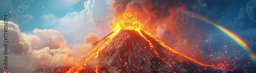 3D render icon A volcano erupting rainbows icon 3d analysis