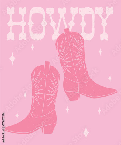 Vector retro cowgirl boots howdy cowboy western wild west