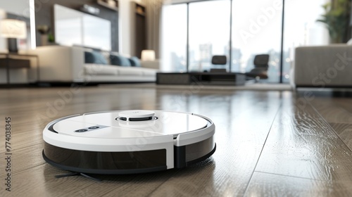 Robot vacuum cleaner in the modern living room