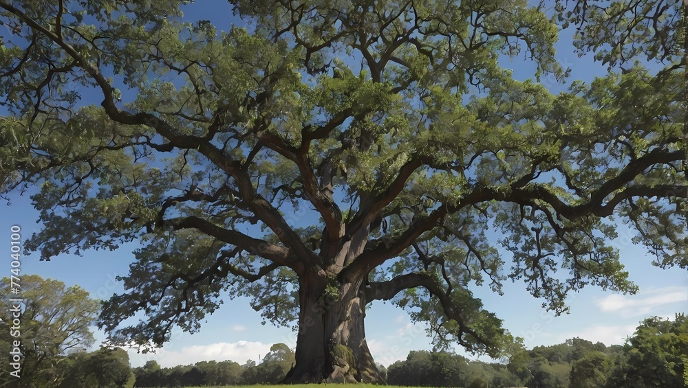 Fototapeta premium A towering oak tree with branches reaching for the sky