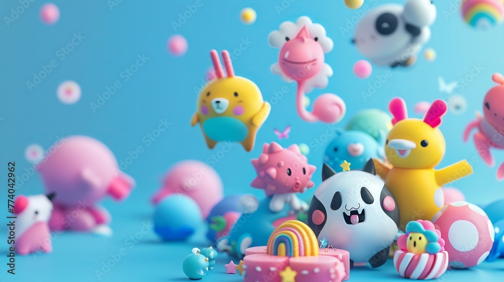 3D render icon Scatter plot with cute creatures interacting on a solid background icon 3d business