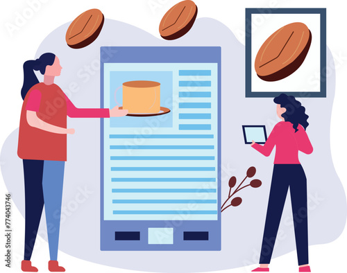 Girls are ordering coffee online.