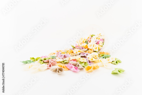 Vegetable butterfly noodles on white background