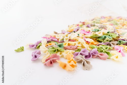 Vegetable butterfly noodles on white background