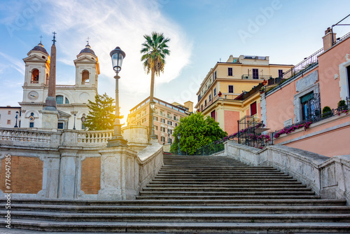 Spanish steps and Trinita dei Monti church in Rome  Italy
