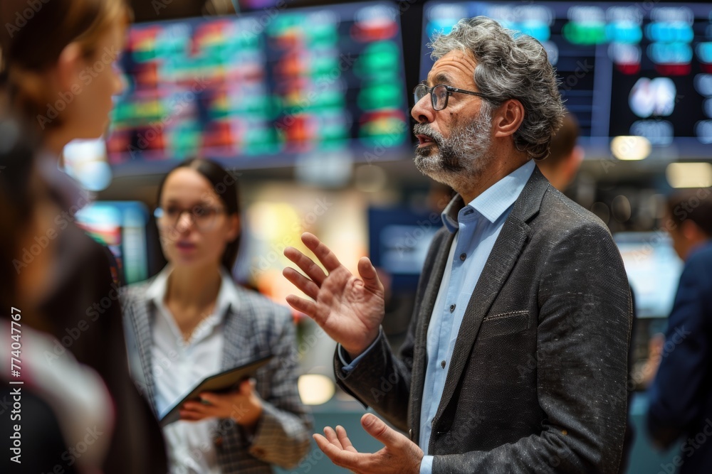 Experienced Trader Discussing Strategy in Stock Market Experienced Trader Discussing Strategy in Stock Market