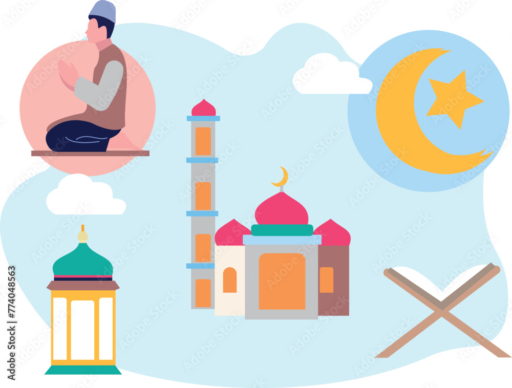 Fototapeta premium The boy is worshiping Ramadan.