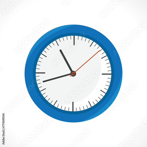 Analog clock flat vector illustration isolated on white background. Symbol of time