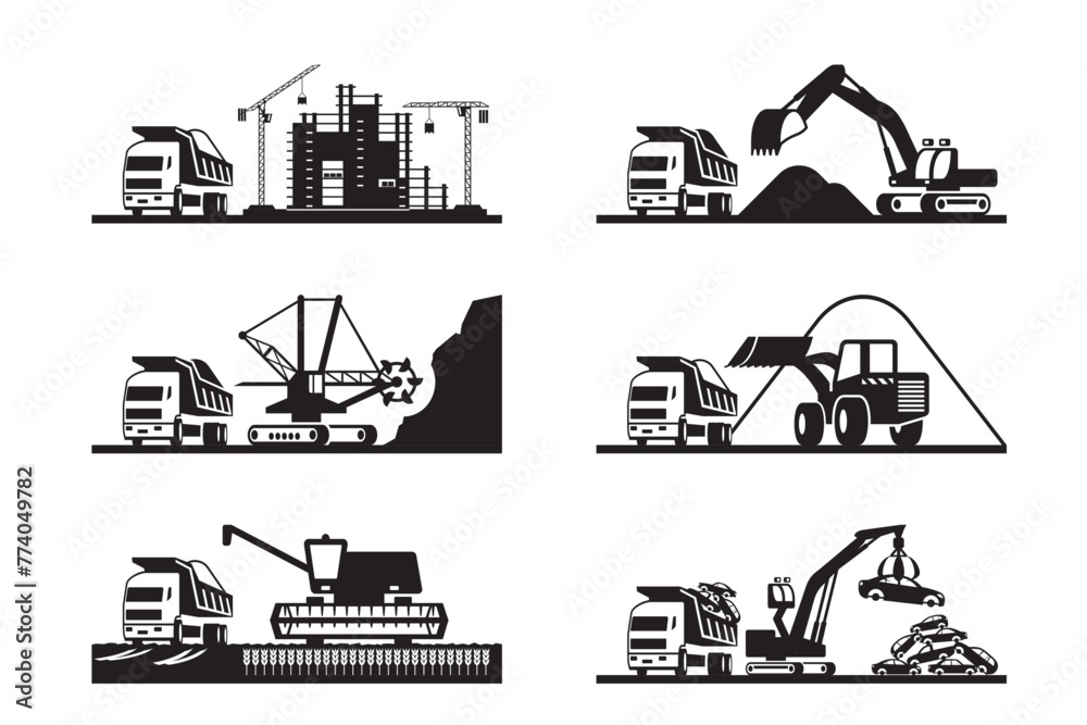 Dump trucks for different industries - vector illustration