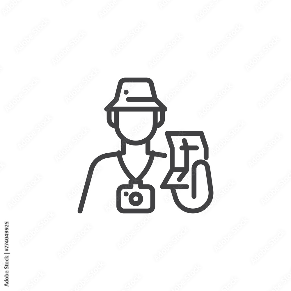 Tourist with a camera and map line icon Tourist with a camera and map line icon