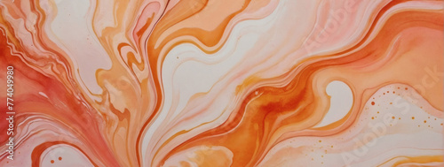 Abstract watercolor paint background in shades of peach and coral with liquid fluid texture for background, banner.