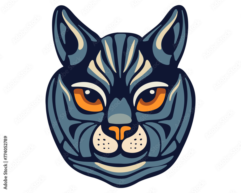 Fototapeta premium Blue cat head, zentangle style, hand drawn vector illustration.