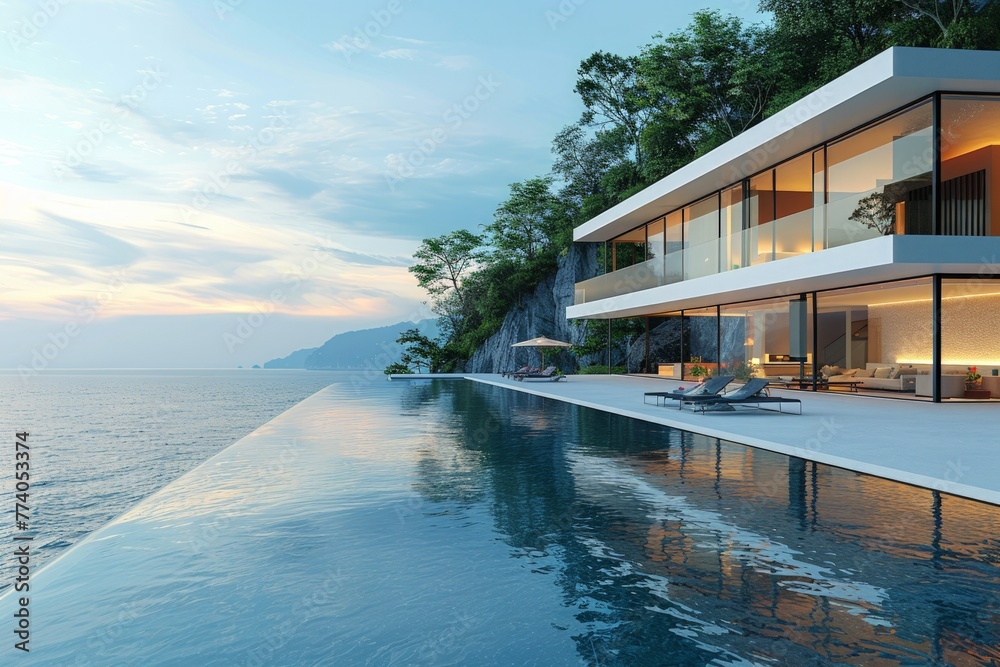Picture of Luxury modern house with infinity pool and outdoor living area by the ...