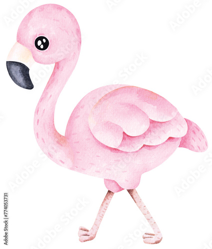Pink flamingo cartoon.Tropical exotic bird.Cute animal. © joy8046
