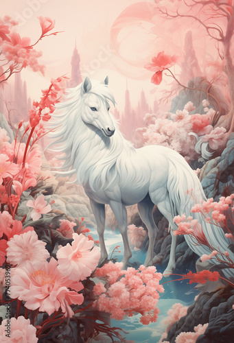 Acrylic Fantasy Painting of White Horse