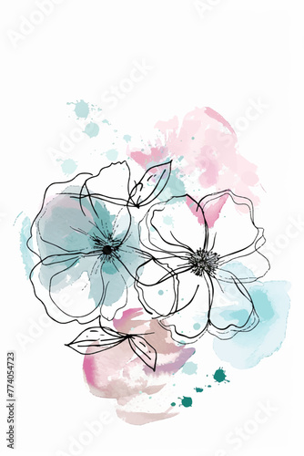 Hand drawn watercolor flowers art