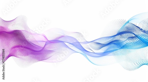 Flowing particles wave pattern isolated on white background with blue and purple gradients. Concept for AI, science, music and modern.