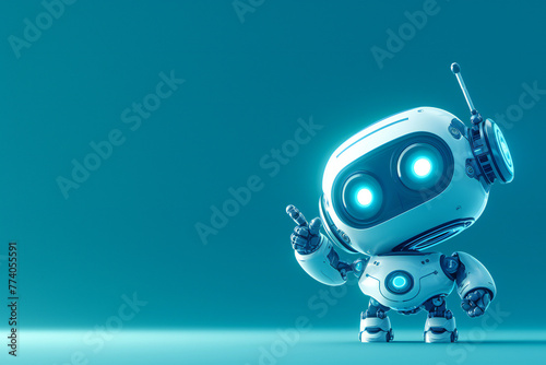 Positive cute robot pointing at a space. Copy space © Sandu
