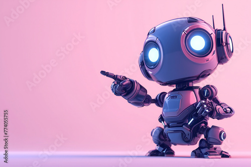 Positive cute robot pointing at a space. Copy space © Sandu