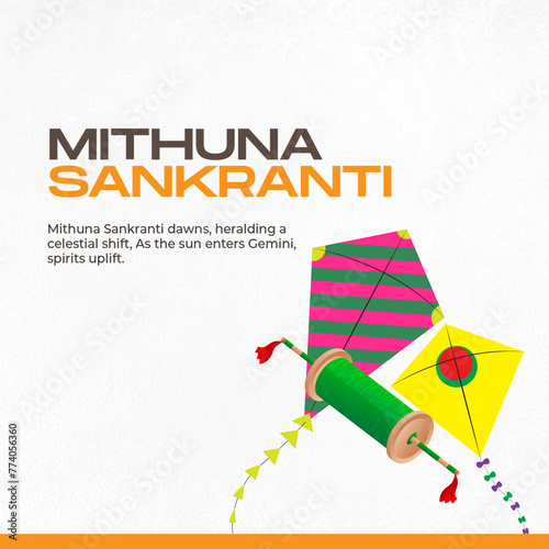 A vibrant image of kites in the sky, celebrating the traditional festival of Mithuna Sankranti with enthusiasm. photo