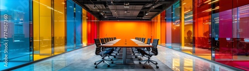 Modern Conference Room with Colorful Glass Walls
