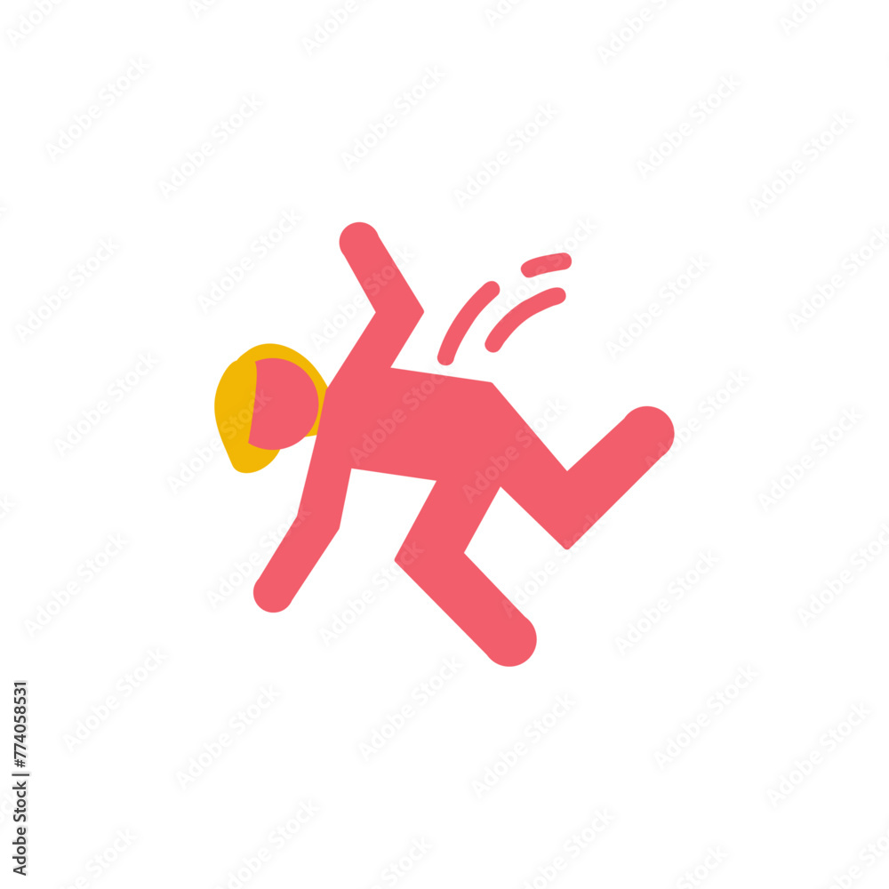 Obraz premium Falling pink woman silhouette pictogram. Caution sign. Isolated on white background. Vector illustration
