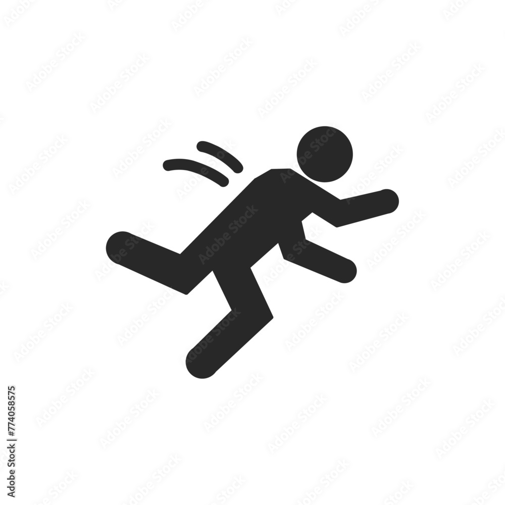 Falling person silhouette pictogram. Caution sign. Isolated on white background. Vector illustration