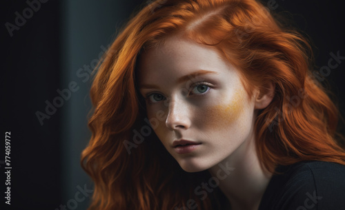 Portrait of a beautiful red-haired model, a ginger model with a face of beauty and red hair , detailed