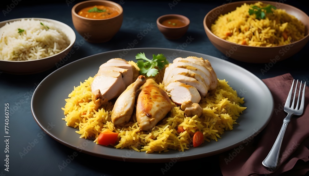 A plate of food with chicken and pilau rice A plate of food with chicken and pilau rice