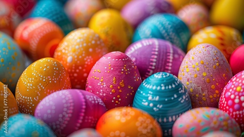 Colorful Decorated Easter Eggs Close-Up for Holiday Background