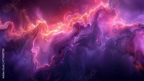 It is an abstract, fluid design with swirling patterns in rich purple, red, and pink colors, reminiscent of a cosmic nebula or marble