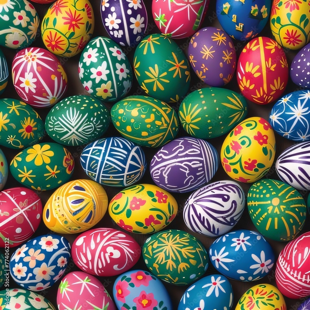 Colorful easter eggs as a background, closeup of photo