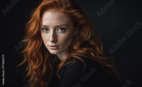 Portrait of a beautiful red-haired model, a ginger model with a face of beauty and red hair , detailed