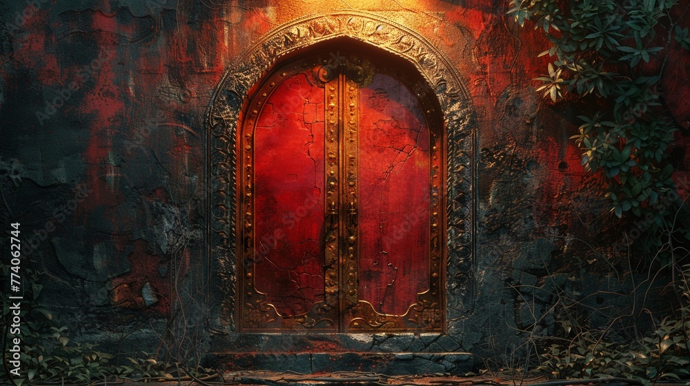 Random, ancient door of secrets, vibrant colors, photorealistic under natural light ,3DCG,high resulution