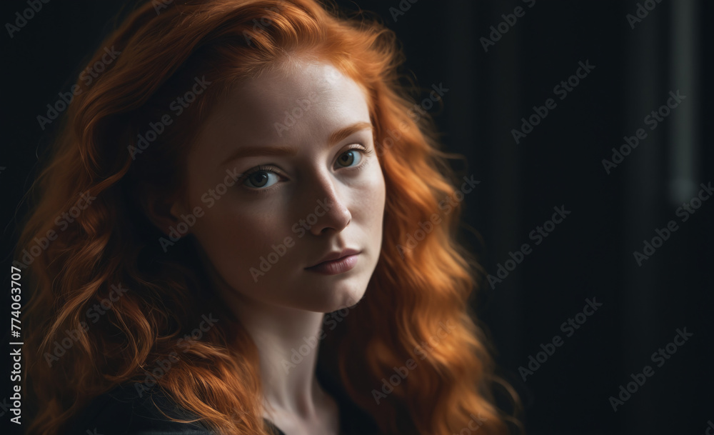 Fototapeta premium Portrait of a beautiful red-haired model, a ginger model with a face of beauty and red hair , detailed