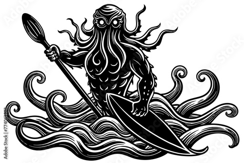 a-kraken-rising-from-the-depths-of-the-ocean-and-vector illustration