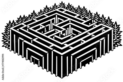 a-maze-of-green-bushes--sheared-vector-illustration