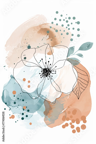 Vector hand drawn watercolor floral flower