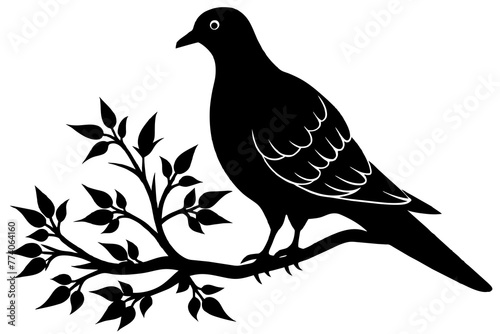 captured-a--dove--bird-on-a-tree-silhouette--black vector illustration