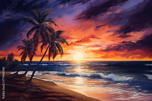 Sunset oil paints on canvas.