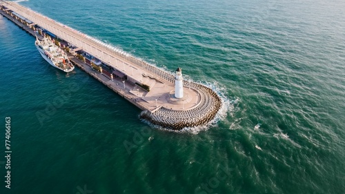 Aerial photograph of a lighthouse in the sea (Qingdao, Shandong Province, China) photo