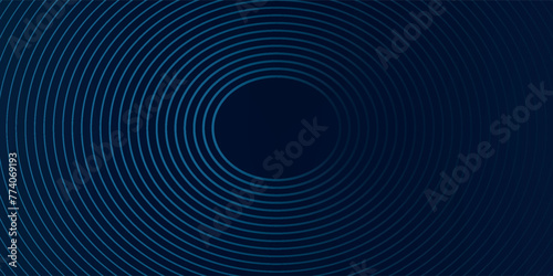 Futuristic abstract dark blue horizontal banner background. Glowing blue circle lines design. Swirl circular lines element. Future technology concept. Space for your text. modern.