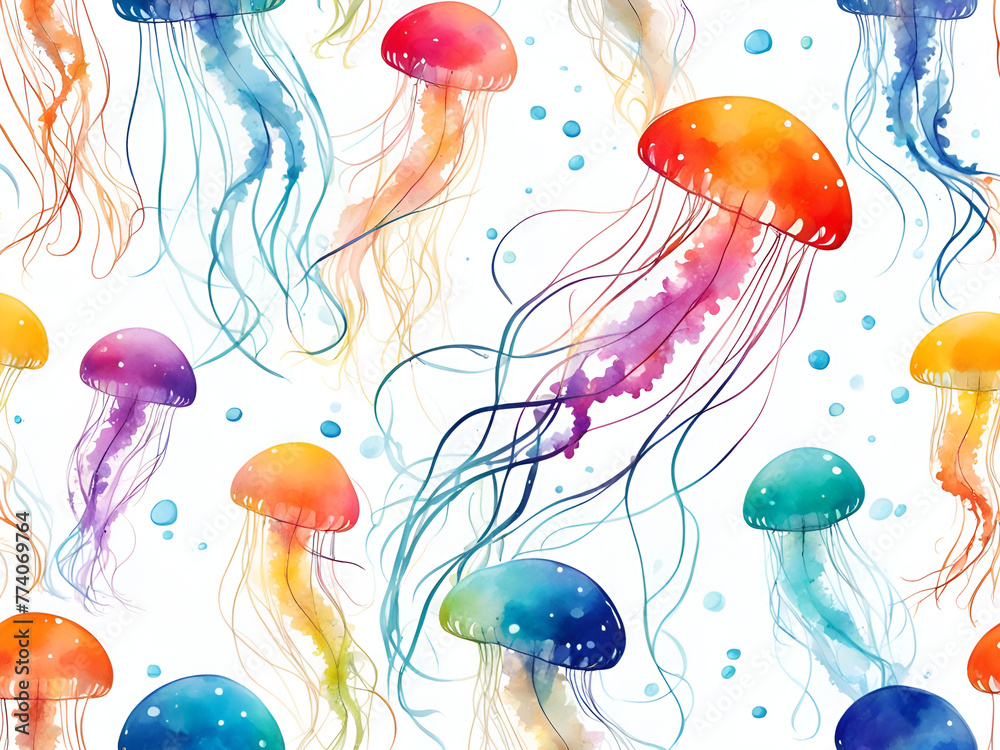 Colorful jellyfish illustration painting pattern wallpaper Colorful jellyfish illustration painting pattern wallpaper