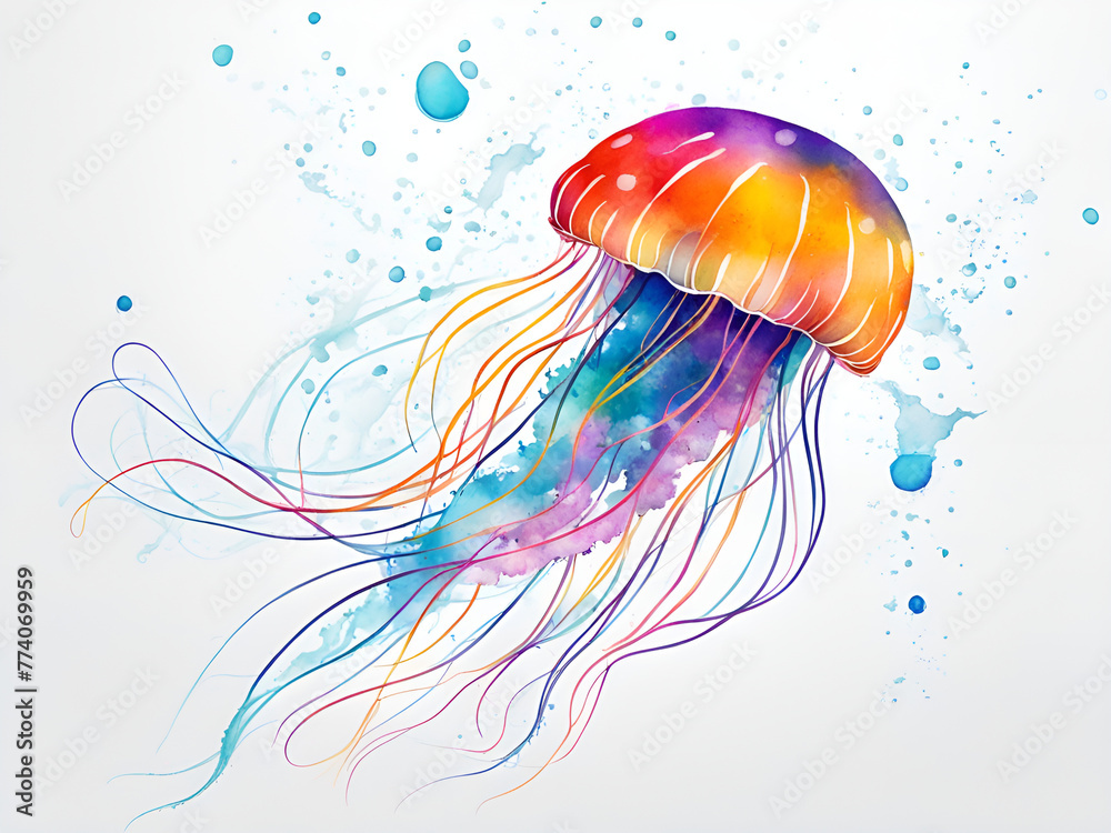 Obraz premium Colorful jellyfish illustration painting pattern wallpaper