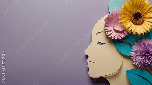 Illustration paper cut in face and flower style with texture space with the concept of International Women's Day or International Mother's Day © mohsen