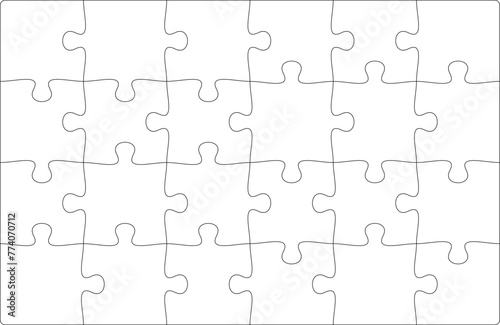 Puzzles grid template 10x6. Jigsaw puzzle pieces, thinking game and jigsaws detail frame design. Business assemble metaphor or puzzles game challenge vector.