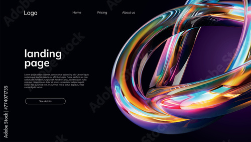 landing page template with bright fluid holographic infinity ring torus